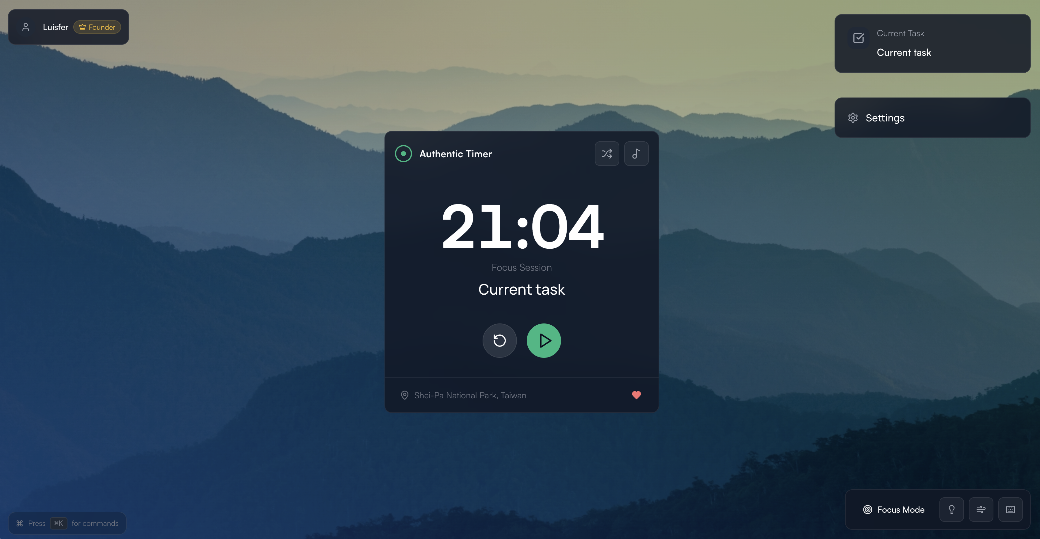 Authentic Timer - Main interface